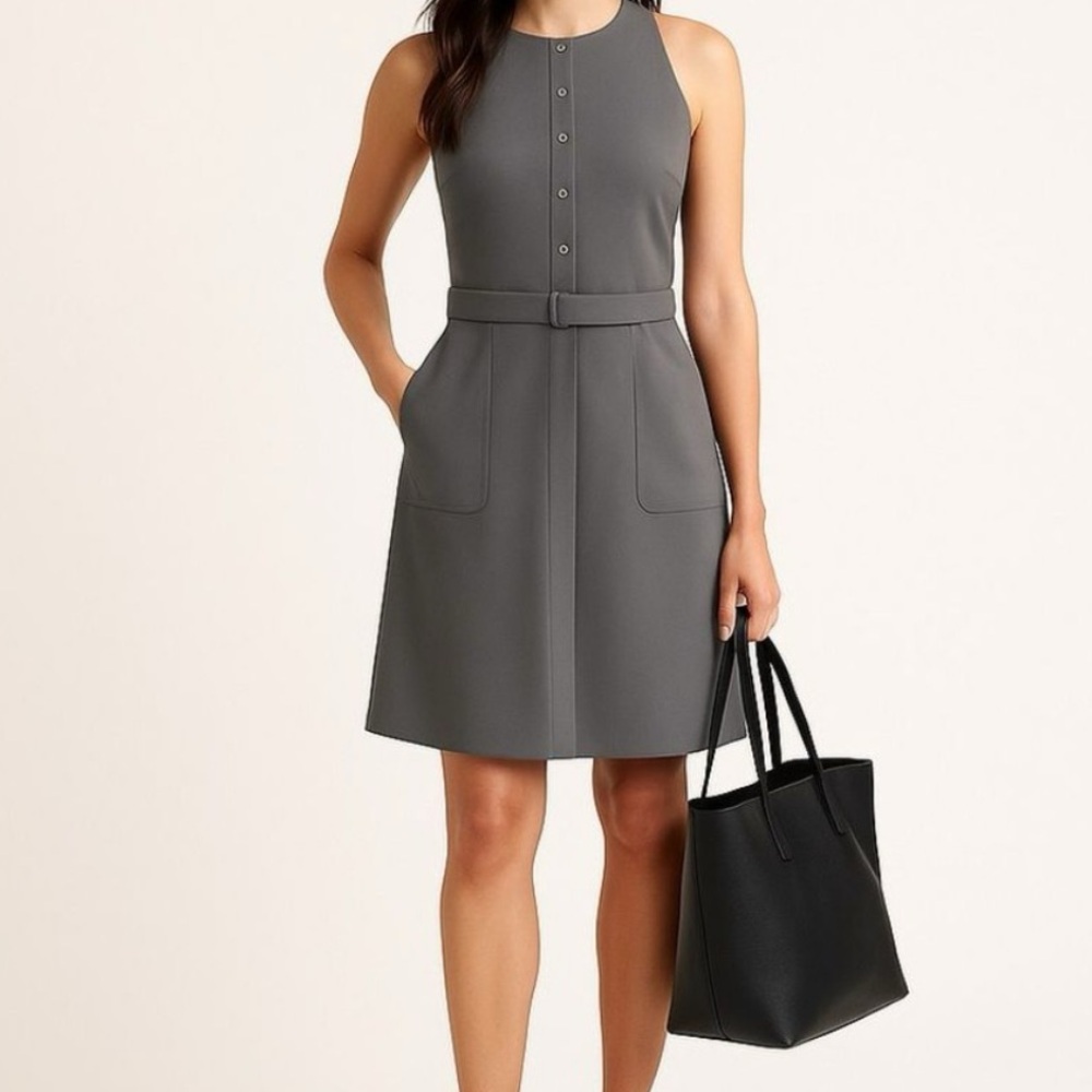Banana Republic Gray Belted Sleeveless A-Line Dress